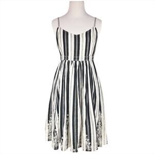 PLENTY BY TRACY REESE Striped Embroidered Fit & Flare Dress Black/Ivory Size 4